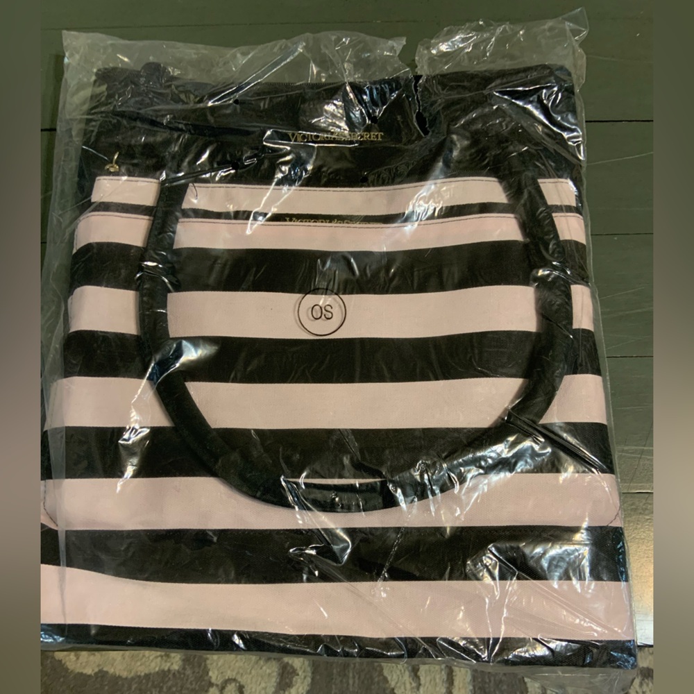 Victoria's Secret Black and Pink Striped Tote